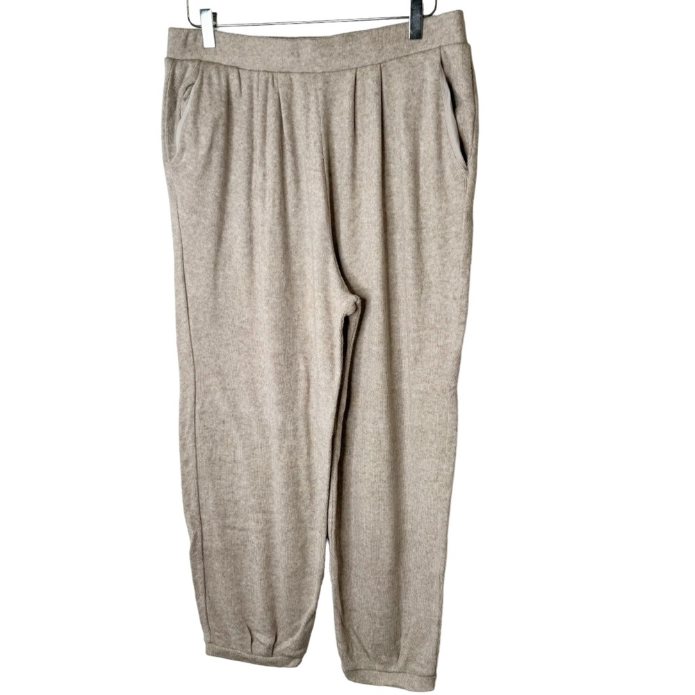Halston Luxe Tan Plush Jogger Pants Large